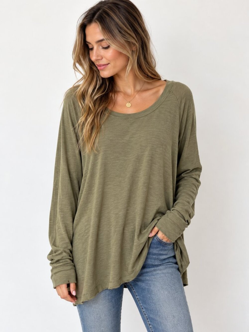 We The Free by Free People Olive Green Long Sleeve Top